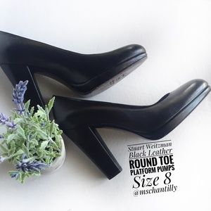 Stuart Weitzman Black Leather Platform Shoes Size8